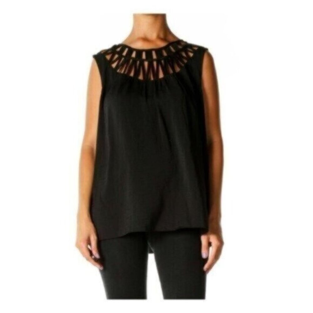 NWT Thalia Sodi Black Cut Out Dressy Blouse Large